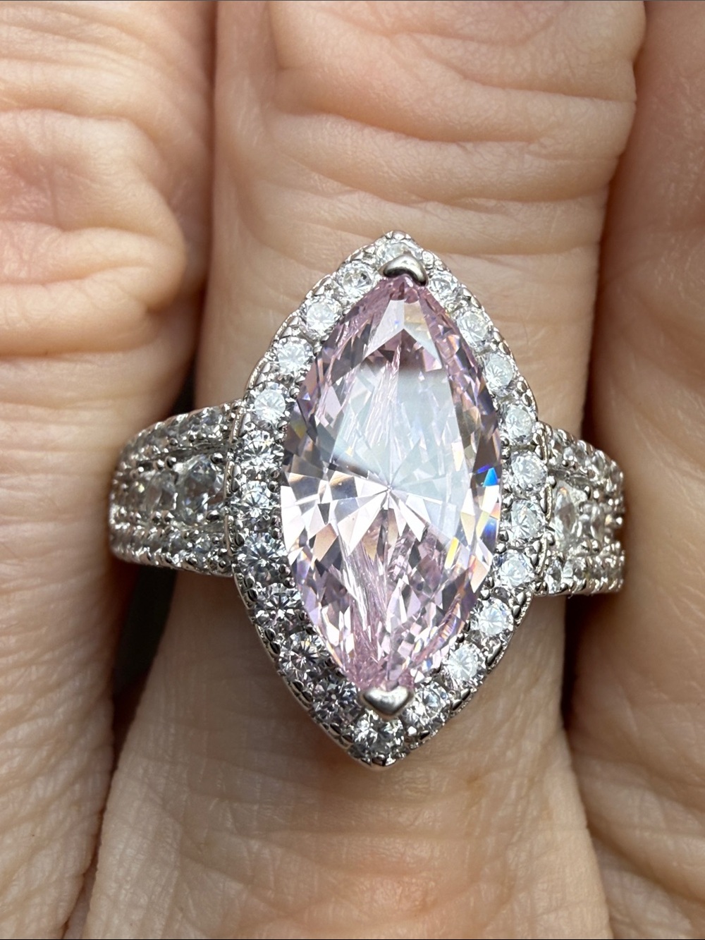 3CT PINK SAPPHIRE Elegant Marquise MOISSANITE DIAMONDS 925 Sterling Silver Ring